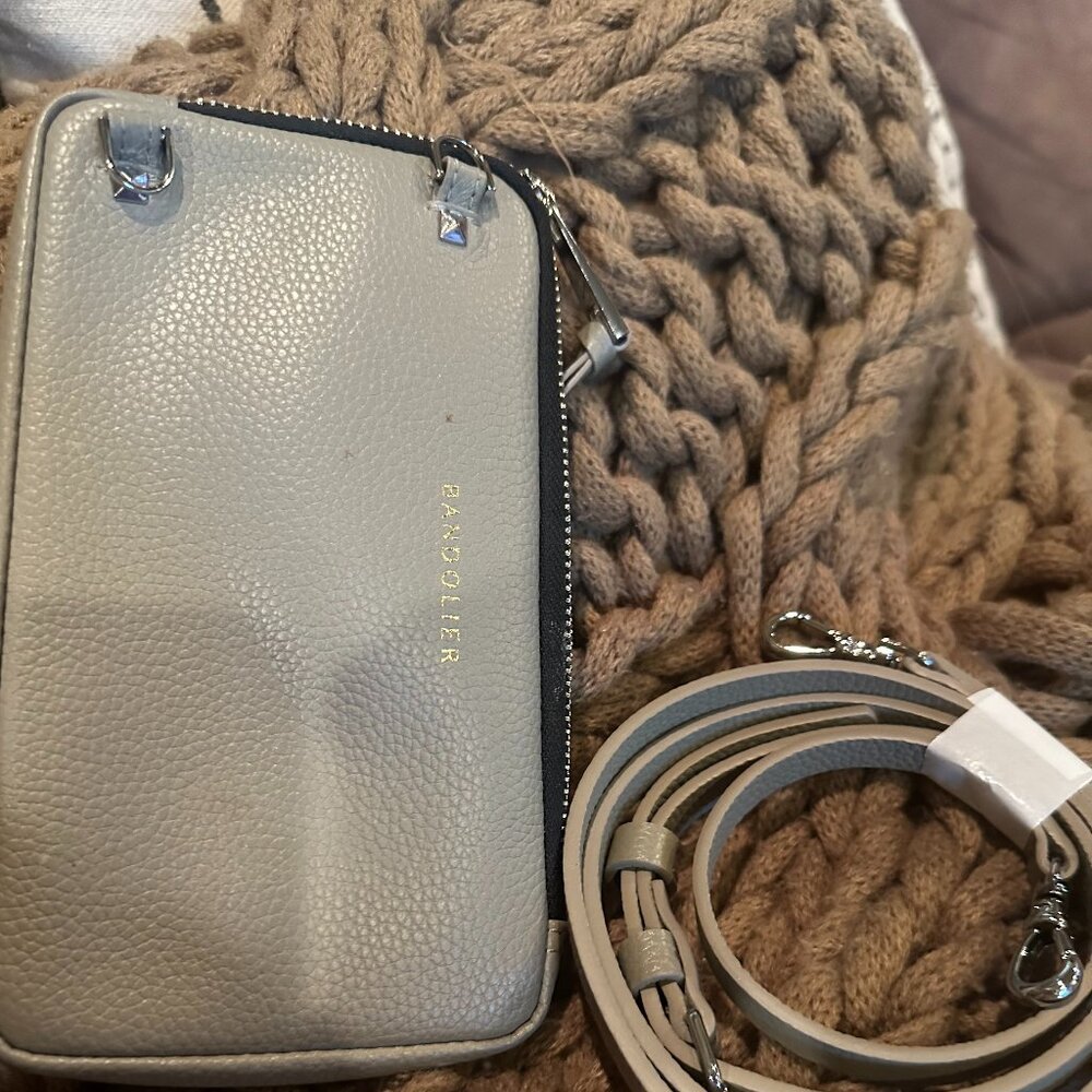 Bandolier Expanded Zip Pouch in Greige/Silver